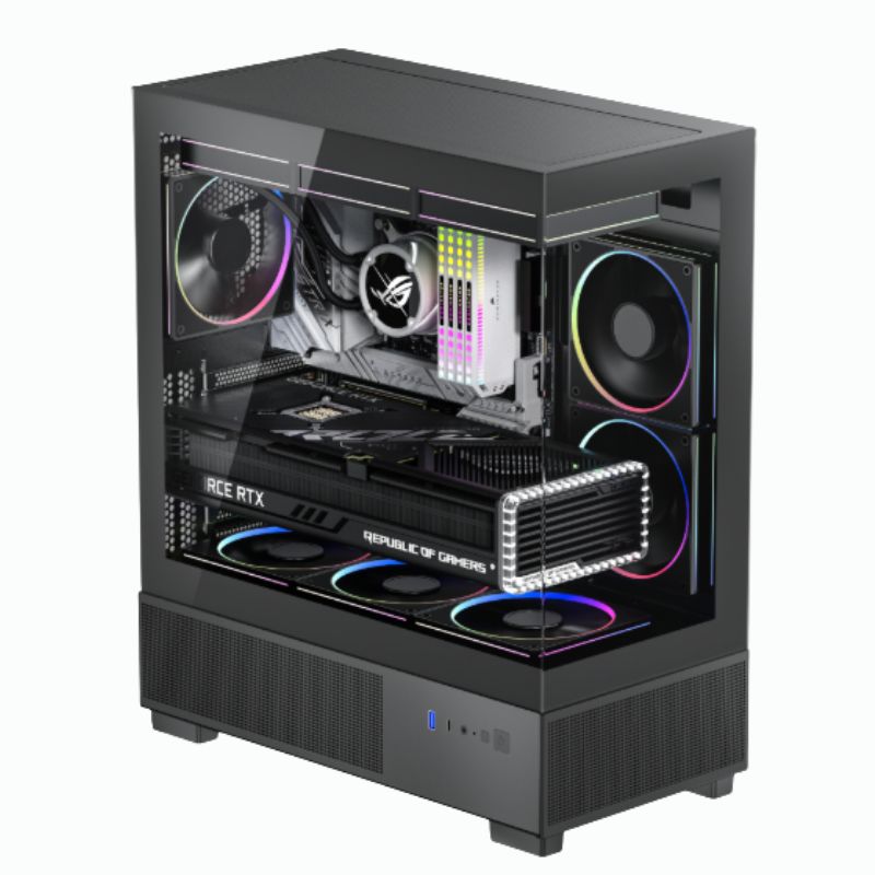 CASE HALION FISH TANK HPRO-735 ( HPRO-735 ) S/ FUENTE | NEGRO | 2 PANEL VIDRIO | X6 FAN | LED- RGB - Imagen 2