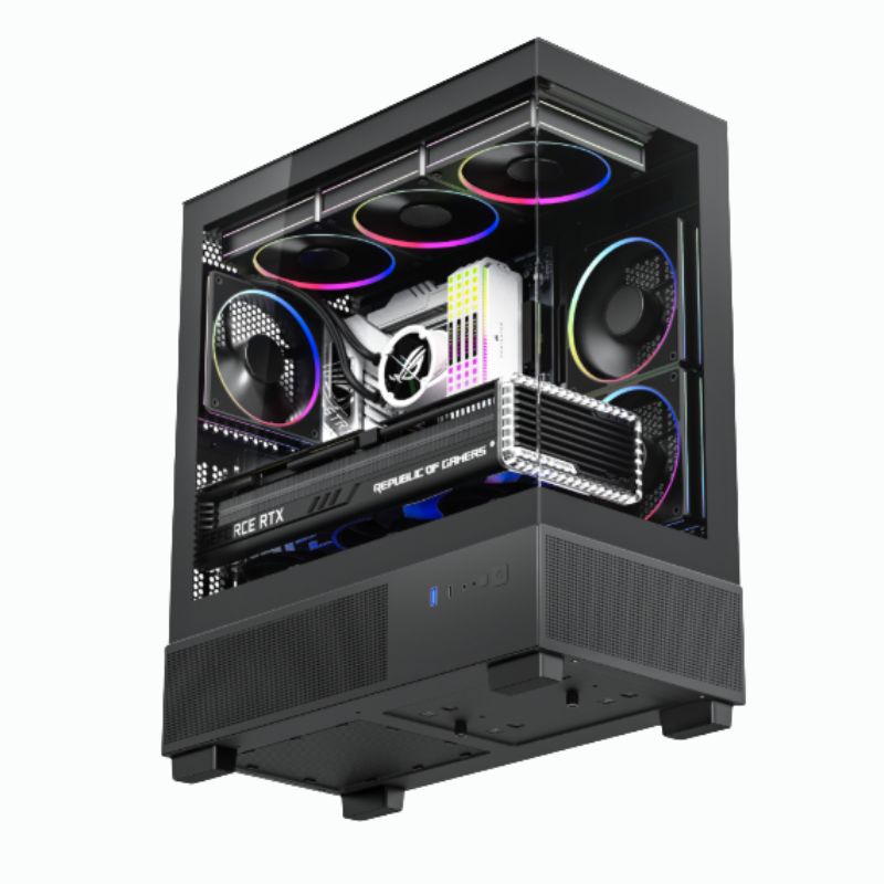 CASE HALION FISH TANK HPRO-735 ( HPRO-735 ) S/ FUENTE | NEGRO | 2 PANEL VIDRIO | X6 FAN | LED- RGB - Imagen 3