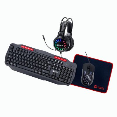 KIT 4 EN 1 TEROS GAMING ( TE-5014S ) TECLADO+MOUSE+AURICULAR+PAD MOUSE – LED RGB